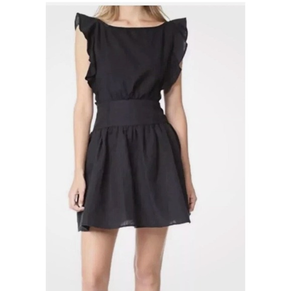 Free People Dresses & Skirts - Free People Navy Blue Ruffle Open Back Bow Mini Dress Womens XS Fit & Flare
